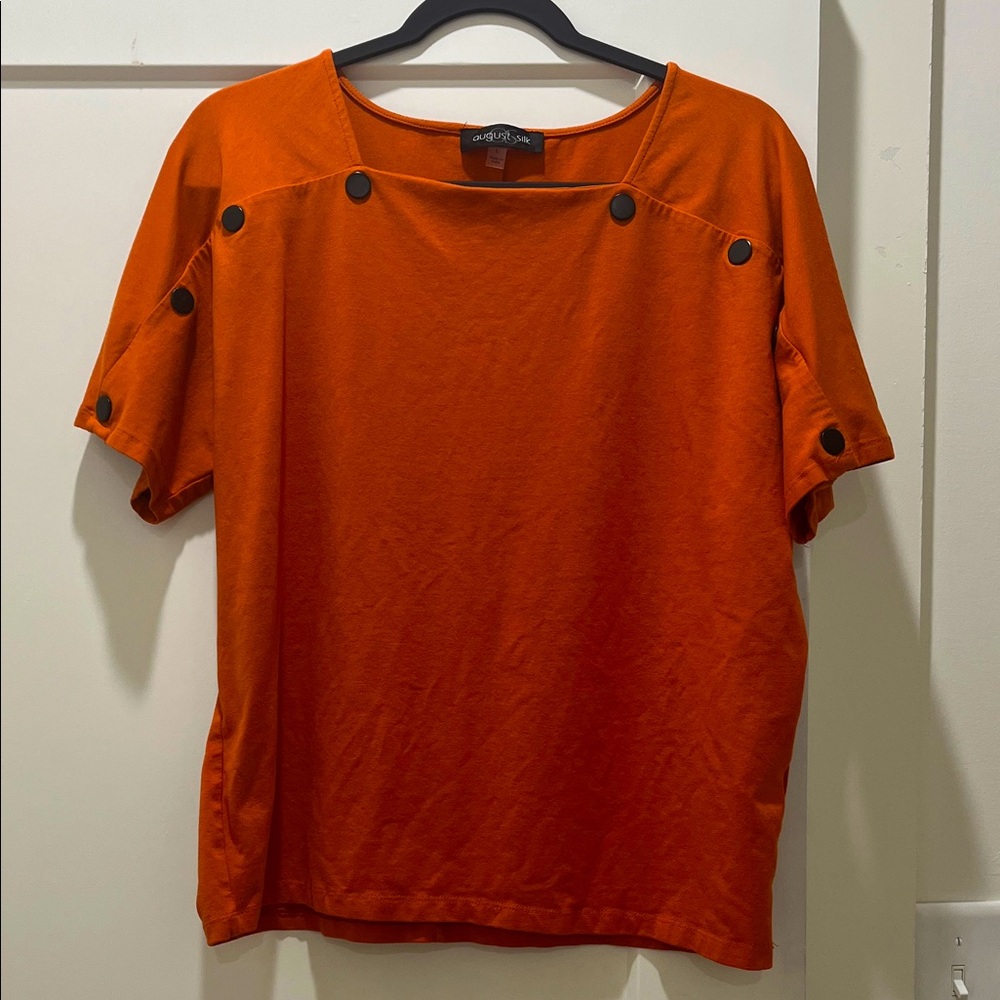Cato Vibrant Orange Short Sleeve Top with Button Accents